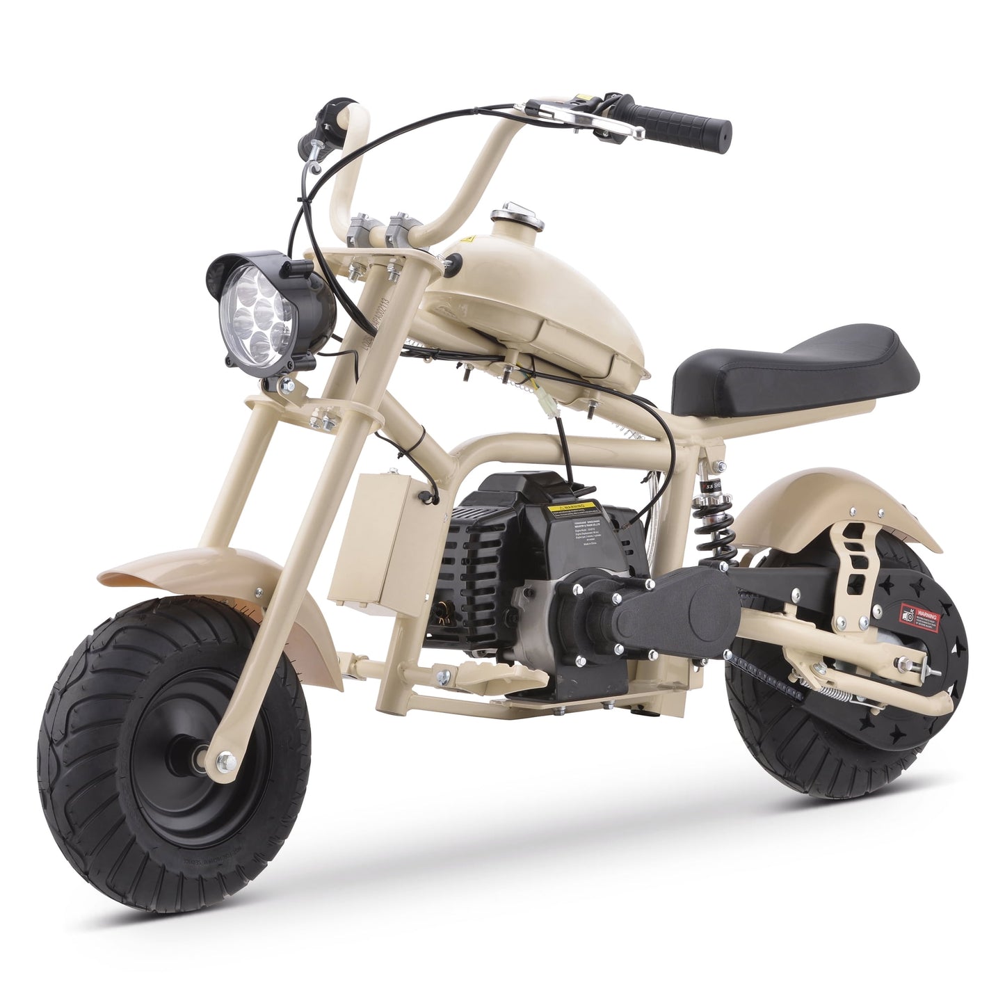 QEASET Gas Mini Chopper Bike, 40CC 4-Stroke Dirt Bike with Big Headlight, Rear Shock Absorber, Metal Frame, Disc Brakes, Max Load 165Lbs, Up to 20Mph, Sand