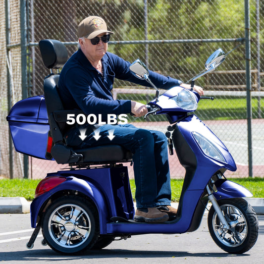 Upgrade Heavy Duty 3 Wheel Mobility Scooter for Seniors & Adults 500lbs Capacity,Arshin Electric Powered Wheelchair Device for Travel,800W All Terrain Mobility Scooter,31 Miles Range,7-15 Mph(Blue)
