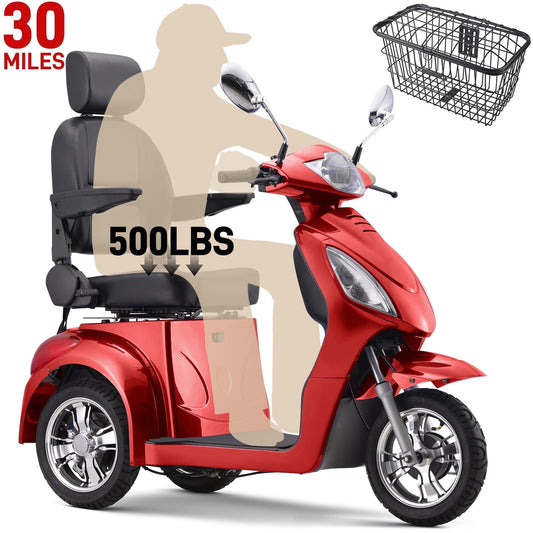 Arshin 30 Miles Bariatric Scooter 500 lbs Heavy Duty Mobility Scooter,800W Disabled Scooter for Elderly,Handicap Scooter,Arshin Disability Scooter with Long Range Battery,Electric Wheelchair(Red)