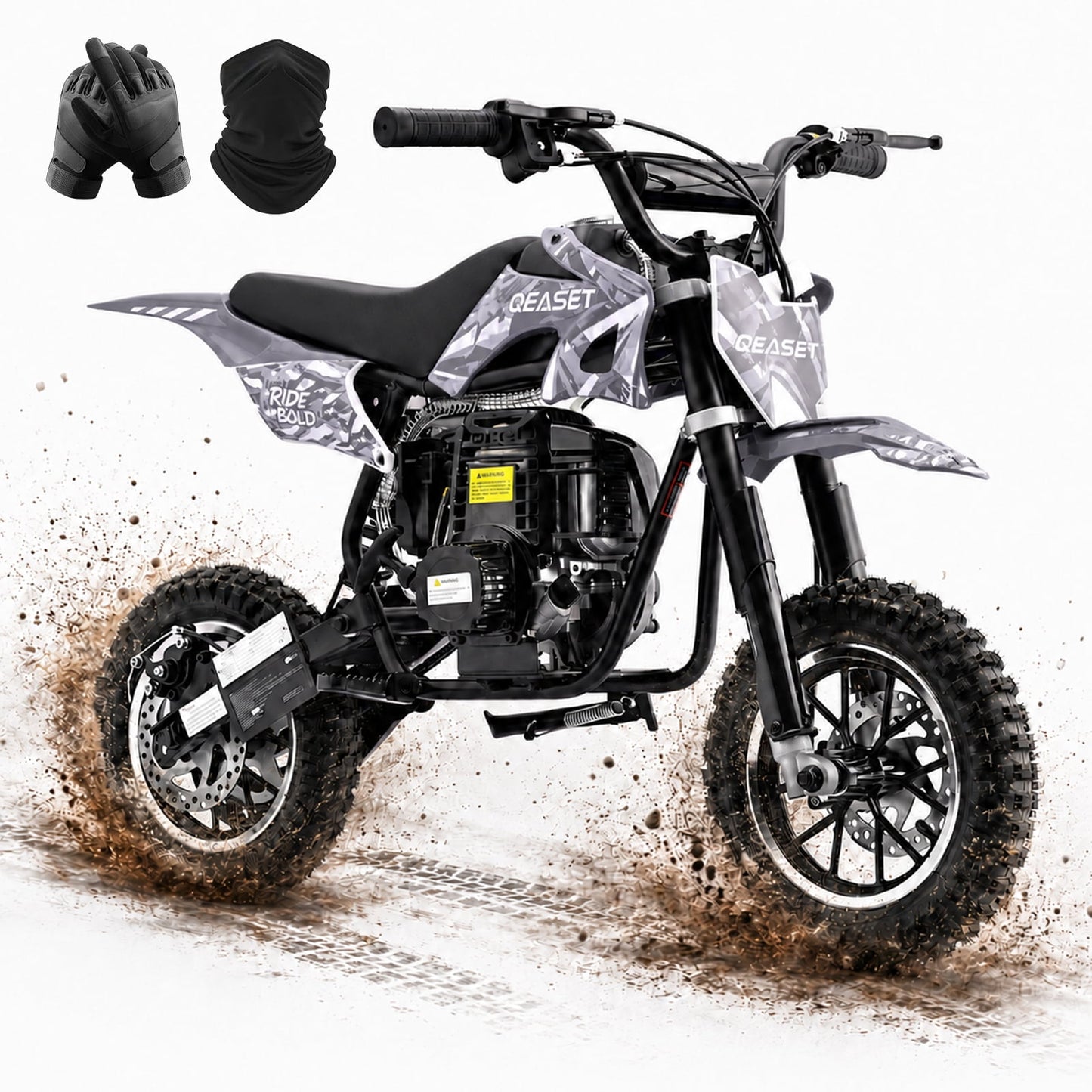 QEASET Mini Bicycles Ride-On Toy, 39cc 4-Stroke Gas Powered Off-Road Motorcycle with Rear Suspension & Disc Brakes, 18 MPH Top Speed, Supports Up to 165 lbs, Black