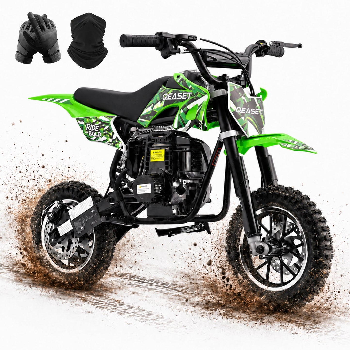 QEASET Mini Bicycles Ride-On Toy, 39cc 4-Stroke Gas Powered Off-Road Motorcycle with Rear Suspension & Disc Brakes, 18 MPH Top Speed, Supports Up to 165 lbs, Green
