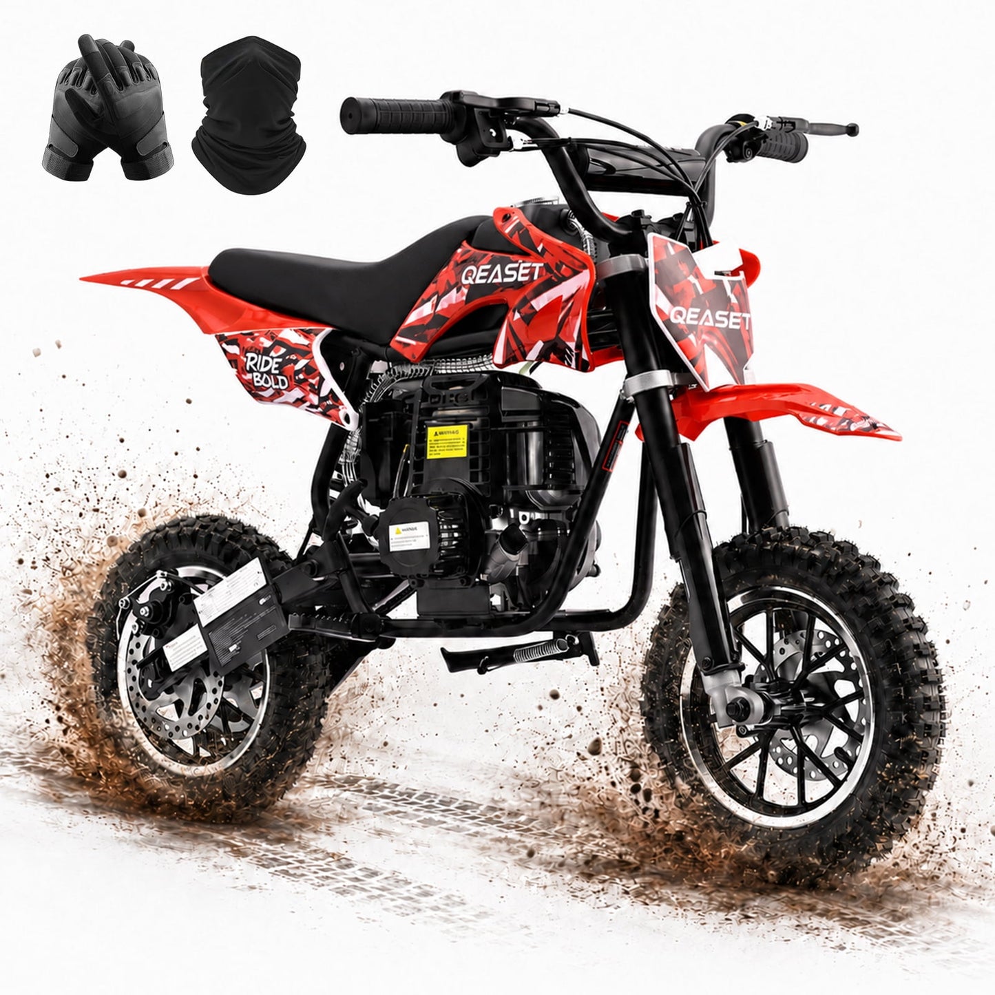 QEASET Mini Bicycles Ride-On Toy, 39cc 4-Stroke Gas Powered Off-Road Motorcycle with Rear Suspension & Disc Brakes, 18 MPH Top Speed, Supports Up to 165 lbs, Red