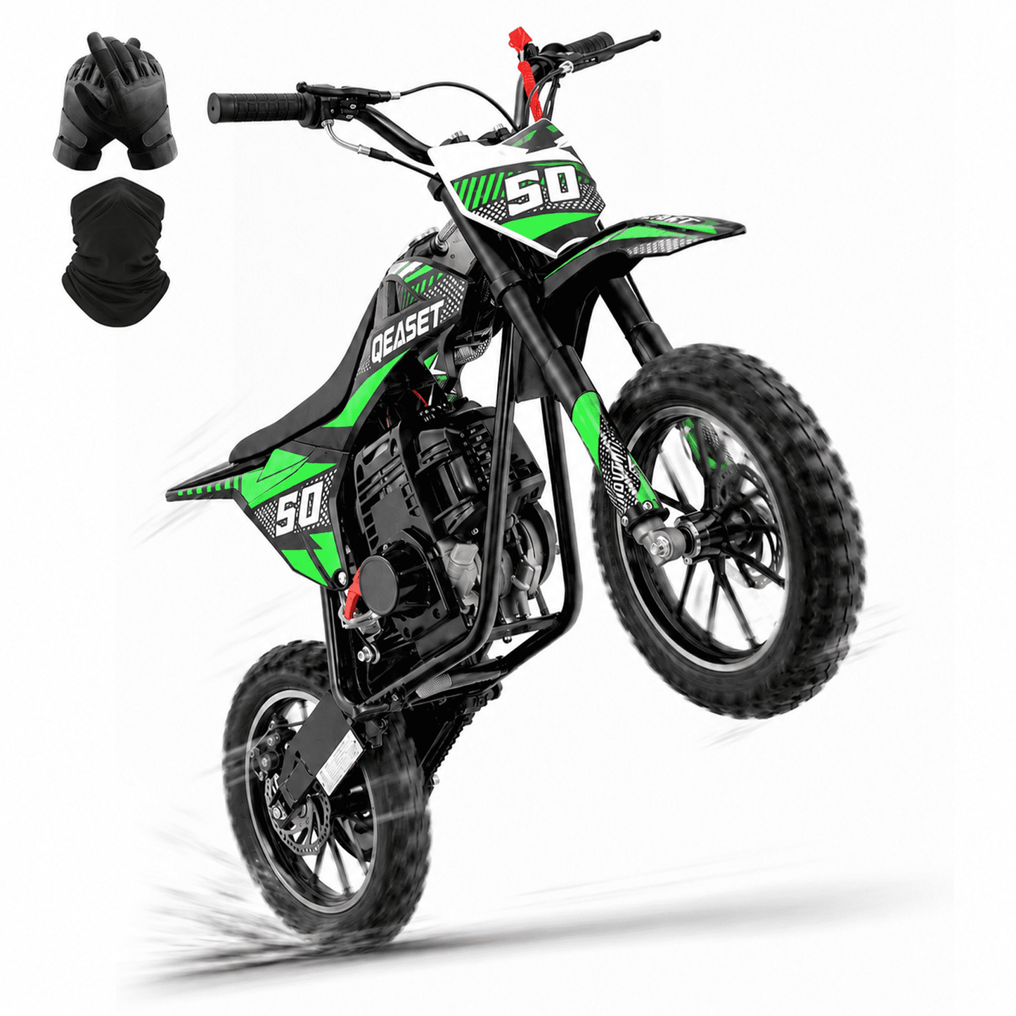 QEASET Mini Gas Powered Ride-On Motorcycle, 39CC 4-Stroke Engine with Disc Brakes, 20 MPH Top Speed, 6.3" Ground Clearance, Supports Up to 165 lbs, Minimal Assembly, Green
