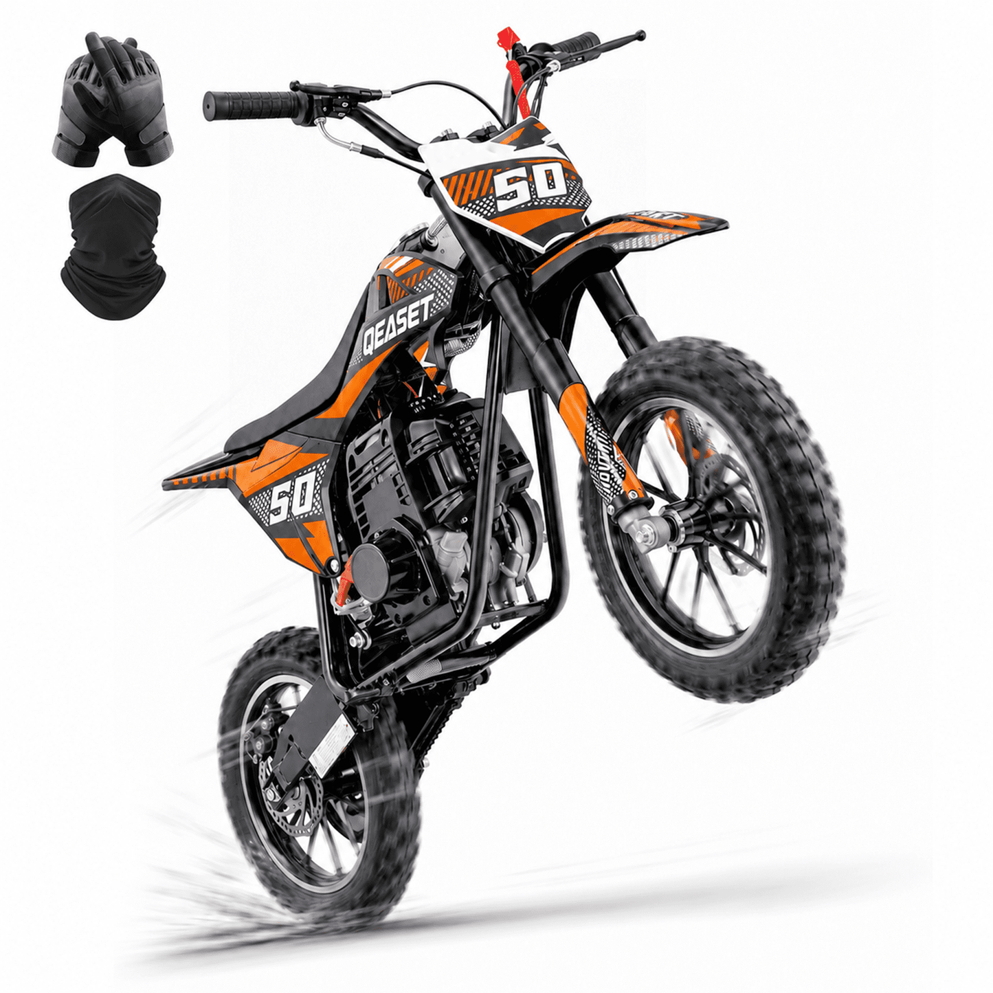 QEASET Mini Gas Powered Ride-On Motorcycle, 39CC 4-Stroke Engine with Disc Brakes, 20 MPH Top Speed, 6.3" Ground Clearance, Supports Up to 165 lbs, Minimal Assembly, Orange