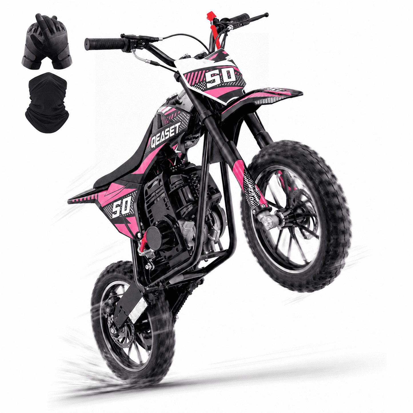 QEASET Mini Gas Powered Ride-On Motorcycle, 39CC 4-Stroke Engine with Disc Brakes, 20 MPH Top Speed, 6.3" Ground Clearance, Supports Up to 165 lbs, Minimal Assembly, Pink