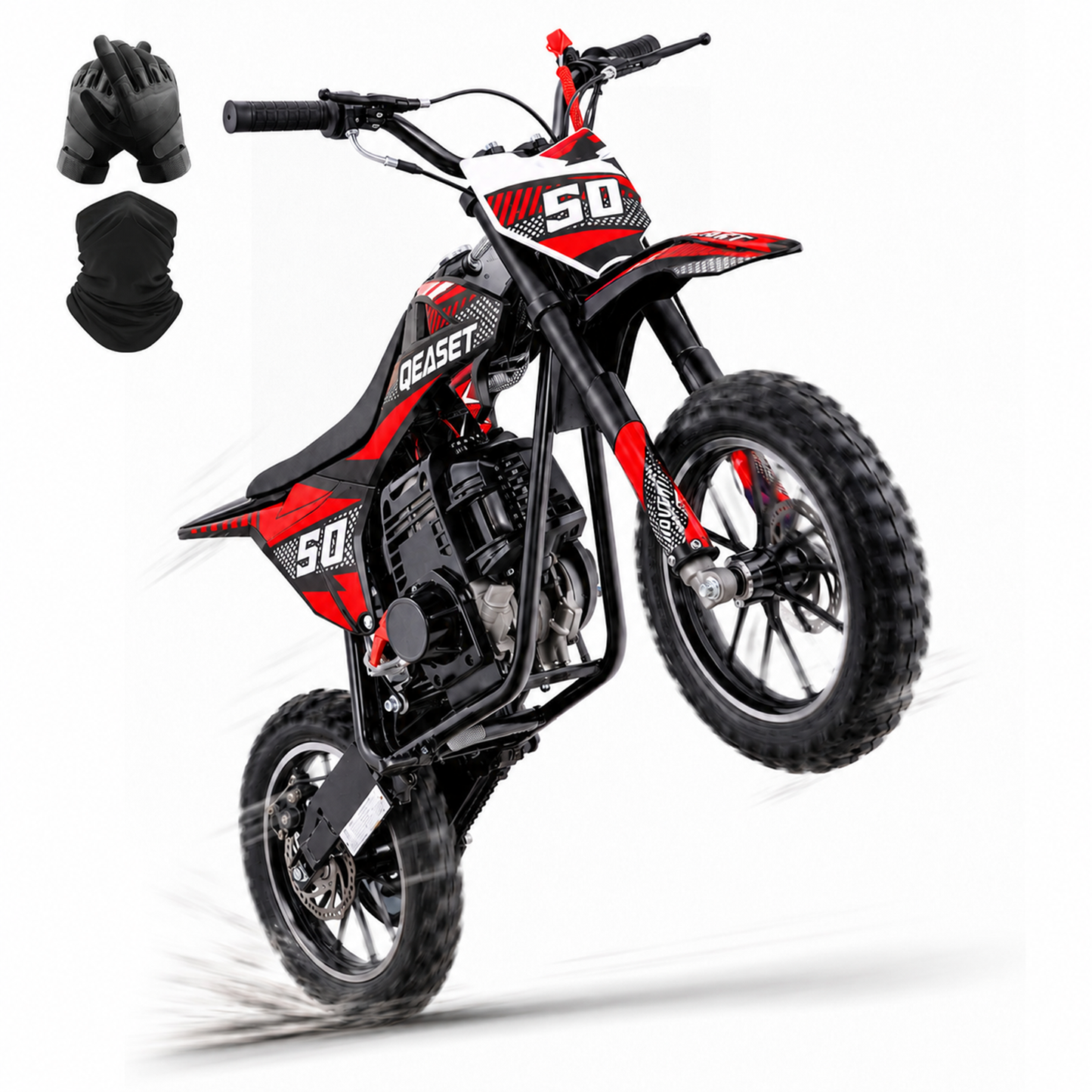 QEASET Mini Gas Powered Ride-On Motorcycle, 39CC 4-Stroke Engine with Disc Brakes, 20 MPH Top Speed, 6.3" Ground Clearance, Supports Up to 165 lbs, Minimal Assembly, Red