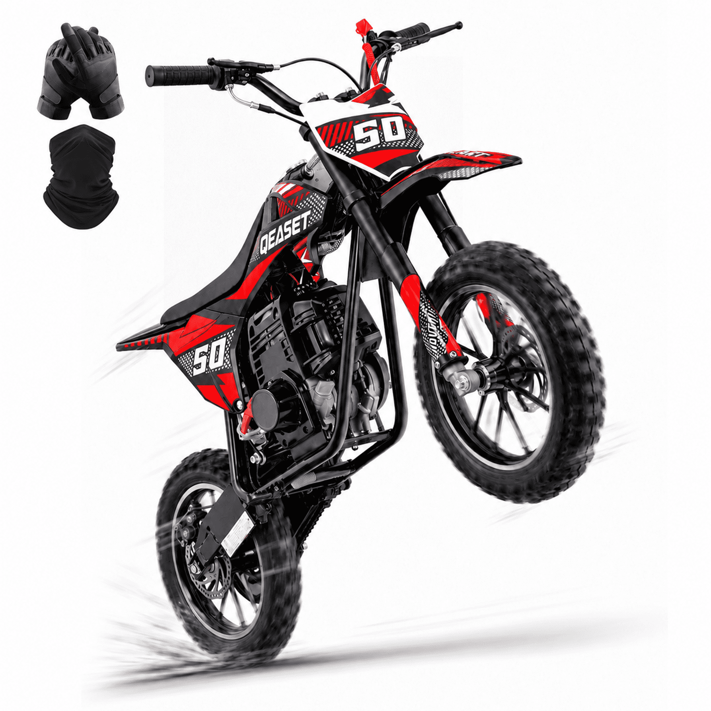 QEASET Mini Gas Powered Ride-On Motorcycle, 39CC 4-Stroke Engine with Disc Brakes, 20 MPH Top Speed, 6.3" Ground Clearance, Supports Up to 165 lbs, Minimal Assembly, Red