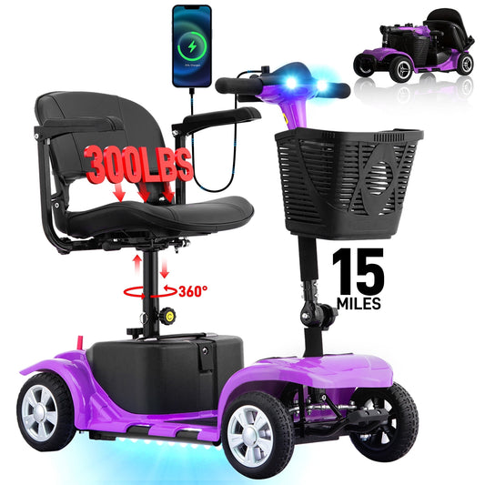 Arshin Mobility Scooter,4 Wheel Mobility Scooter for Adults,Senior, Electric Powered Chargeable Device for Travel，Purple