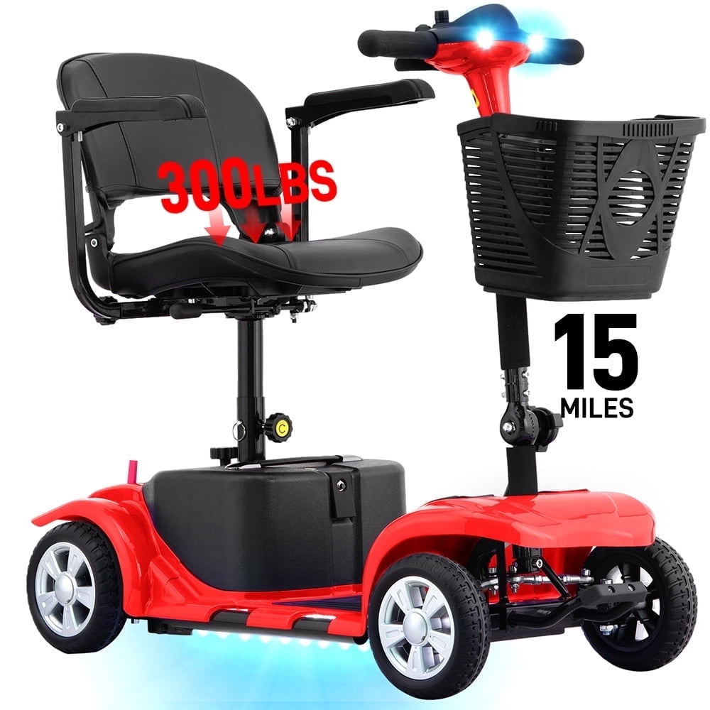 Arshin Mobility Scooter,4 Wheel Mobility Scooter for Adults,Senior,Electric Powered Wheelchair Chargeable Device for Travel,Red
