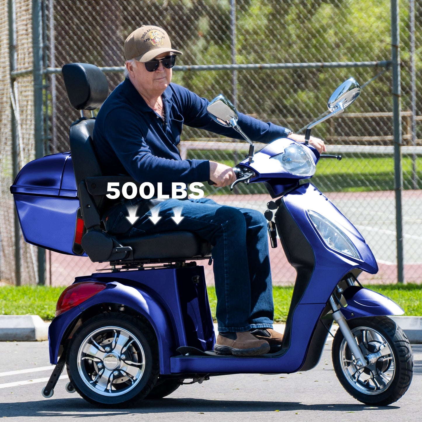 New & Improved 3-Wheel Mobility Scooter for Adults & Seniors - 500 lb Heavy Duty Capacity,31-Mile Range,800W Power for Outdoor Use by Arshin,All-Day Riding,Easy to Use(Blue)