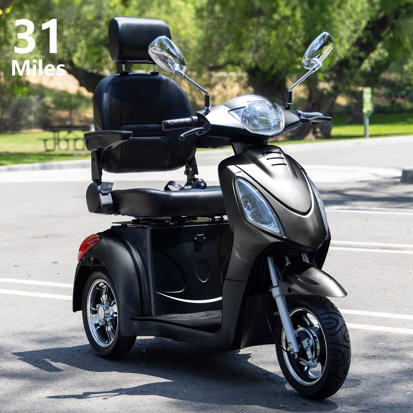 Heavy Duty 3 Wheel Mobility Scooters for Seniors & Adults 500lbs Capacity,Arshin Electric Powered Wheelchair Device,800W All Terrain Fast Mobility Scooter,31 Miles Long Range Battery(Black)