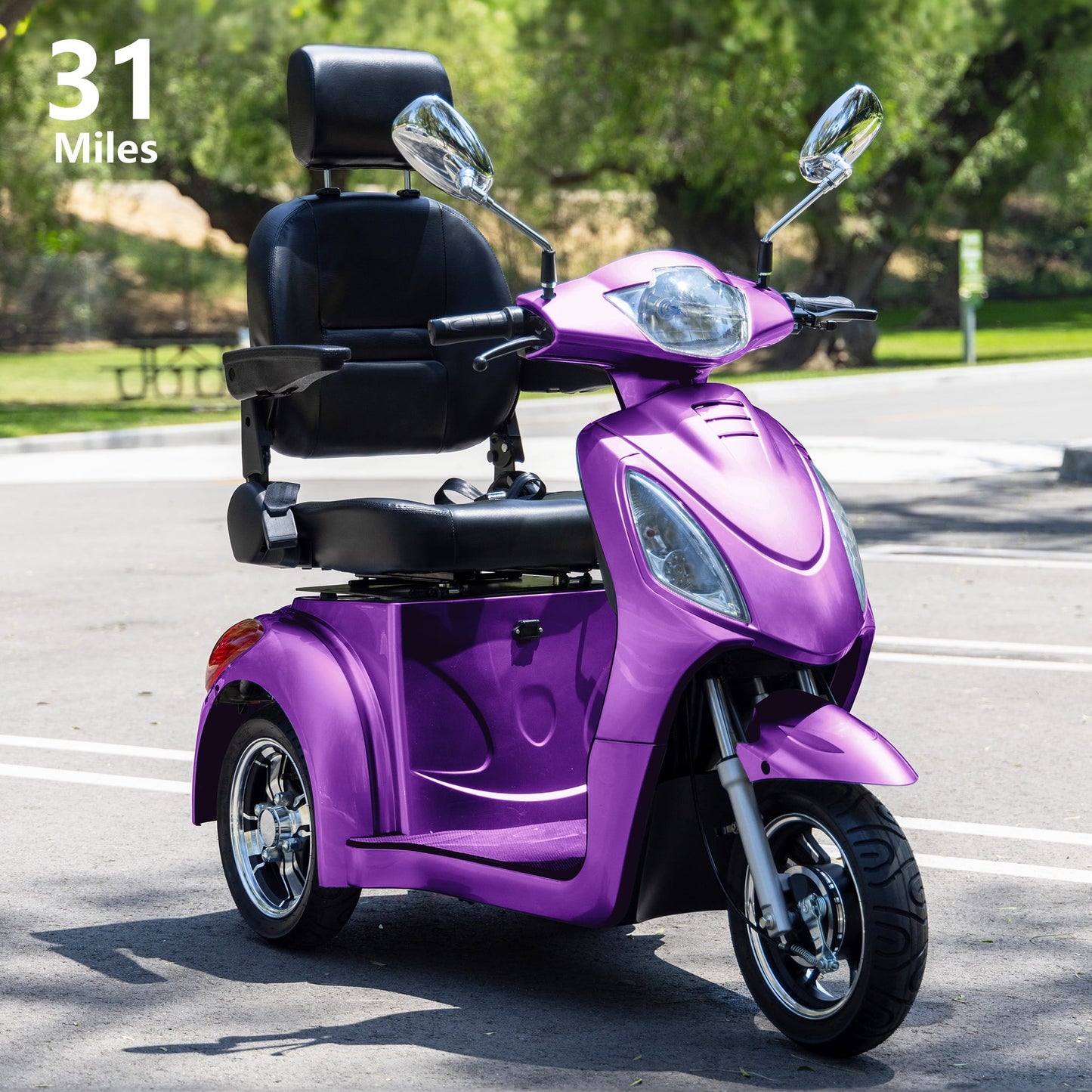 Heavy Duty 3 Wheel Mobility Scooters for Seniors & Adults 500lbs Capacity,Arshin Electric Powered Wheelchair Device,800W All Terrain Fast Mobility Scooter,31 Miles Long Range Battery(Purple)