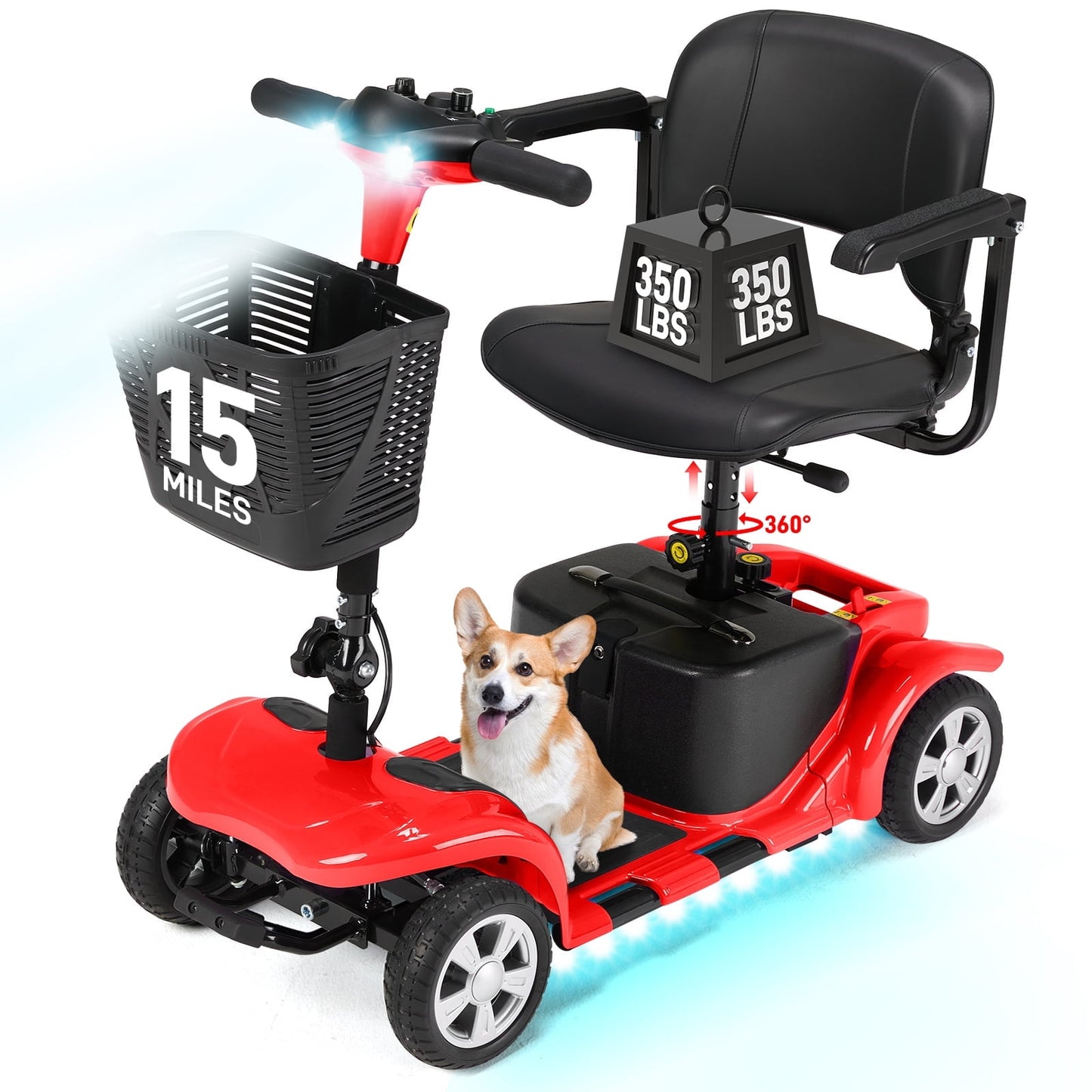 Arshin Mobility Scooters for Seniors,4 Wheels Outdoor Mobility Scooters Lightweight and Portable,180W 24V Electric Mobility Scooters with High-Power Motor,Suitable for Travel,Adults,Elderly(Red)