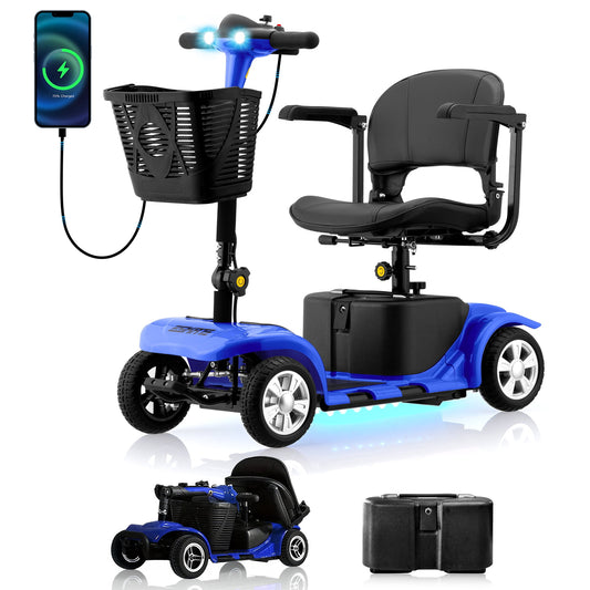 Arshin Mobility Scooters for Seniors,4 Wheels Outdoor Mobility Scooters Lightweight and Portable,180W 24V Electric Mobility Scooters with High-Power Motor,Suitable for Travel,Adults,Elderly(Blue)