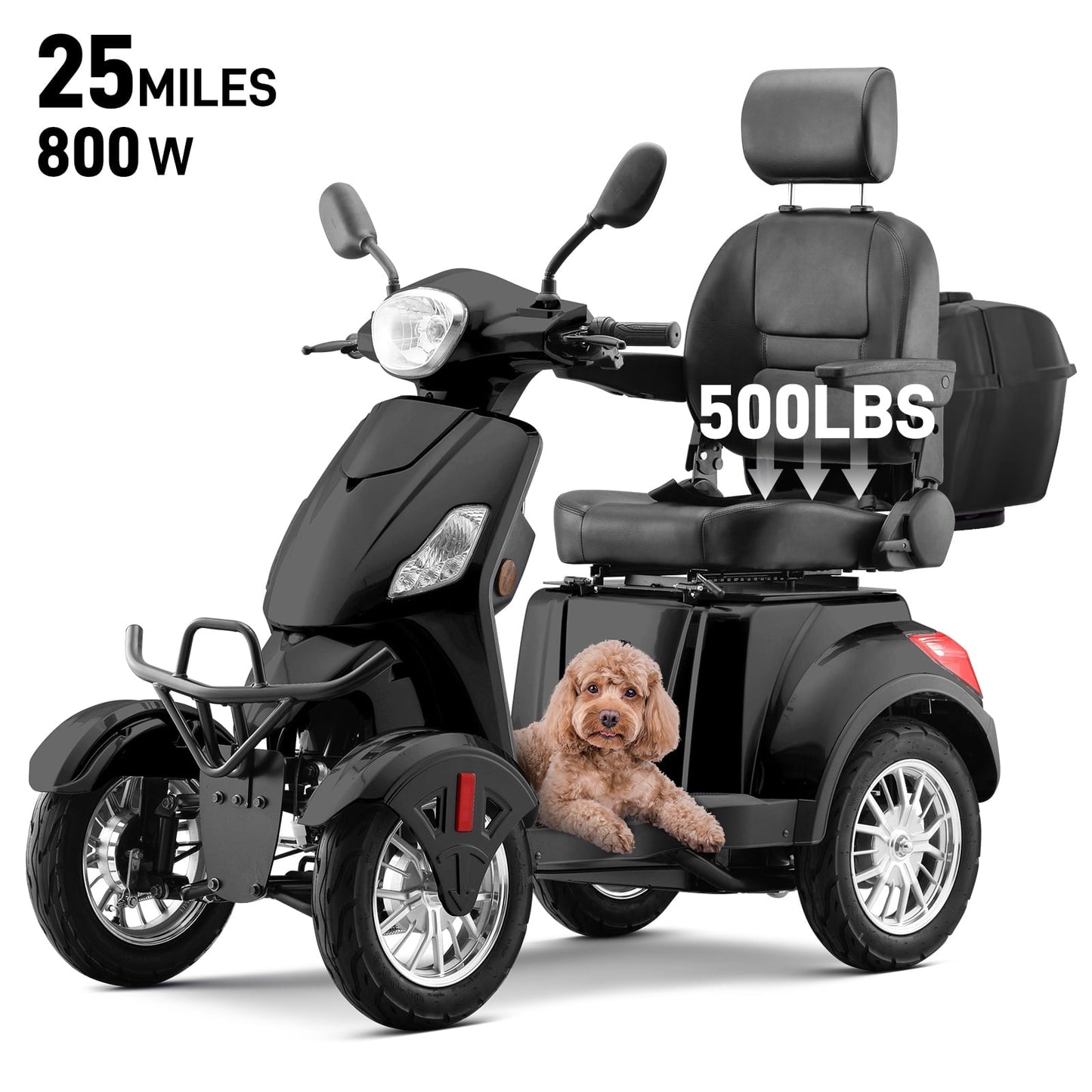 Arshin Mobility Scooters for Seniors & Adults,500lbs Capacity Heavy Duty Electric Mobility Scooters with 4 Wheels,800W Long Range Battery and Speed Adjust Medical Scooter(Black)