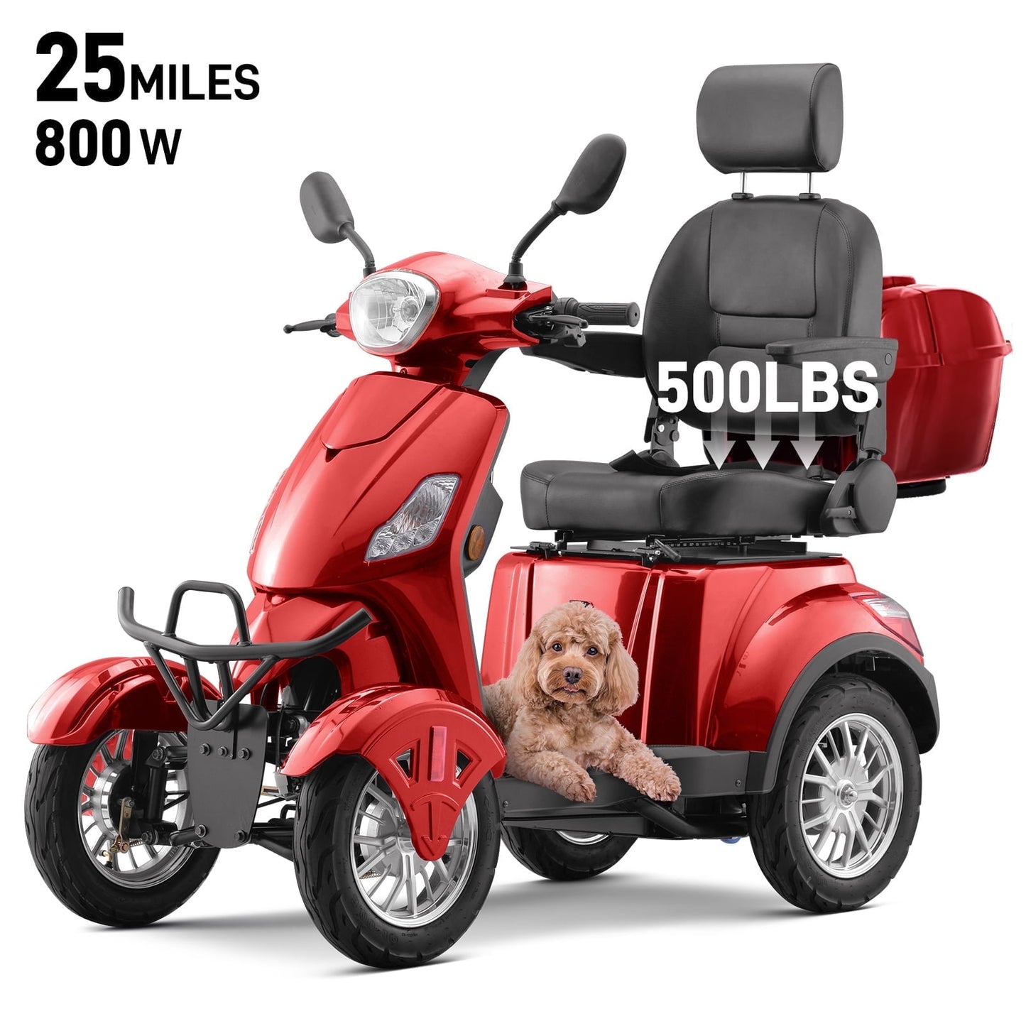 Arshin Mobility Scooters for Seniors & Adults,500lbs Capacity Heavy Duty Electric Mobility Scooters with 4 Wheels,800W Long Range Battery and Speed Adjust Medical Scooter(Red)