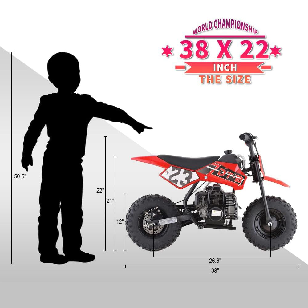 HOVERHEART Mini Kid Dirt Bike, Motorcycle Dimensions 38''L x 22''W x 26''H, 50 CC 2-Stroke Dirt Bike With Off-Road Tire, W/ EPA Approved Gas Powered Engine for Kids over Age 8 (Model: DB02)