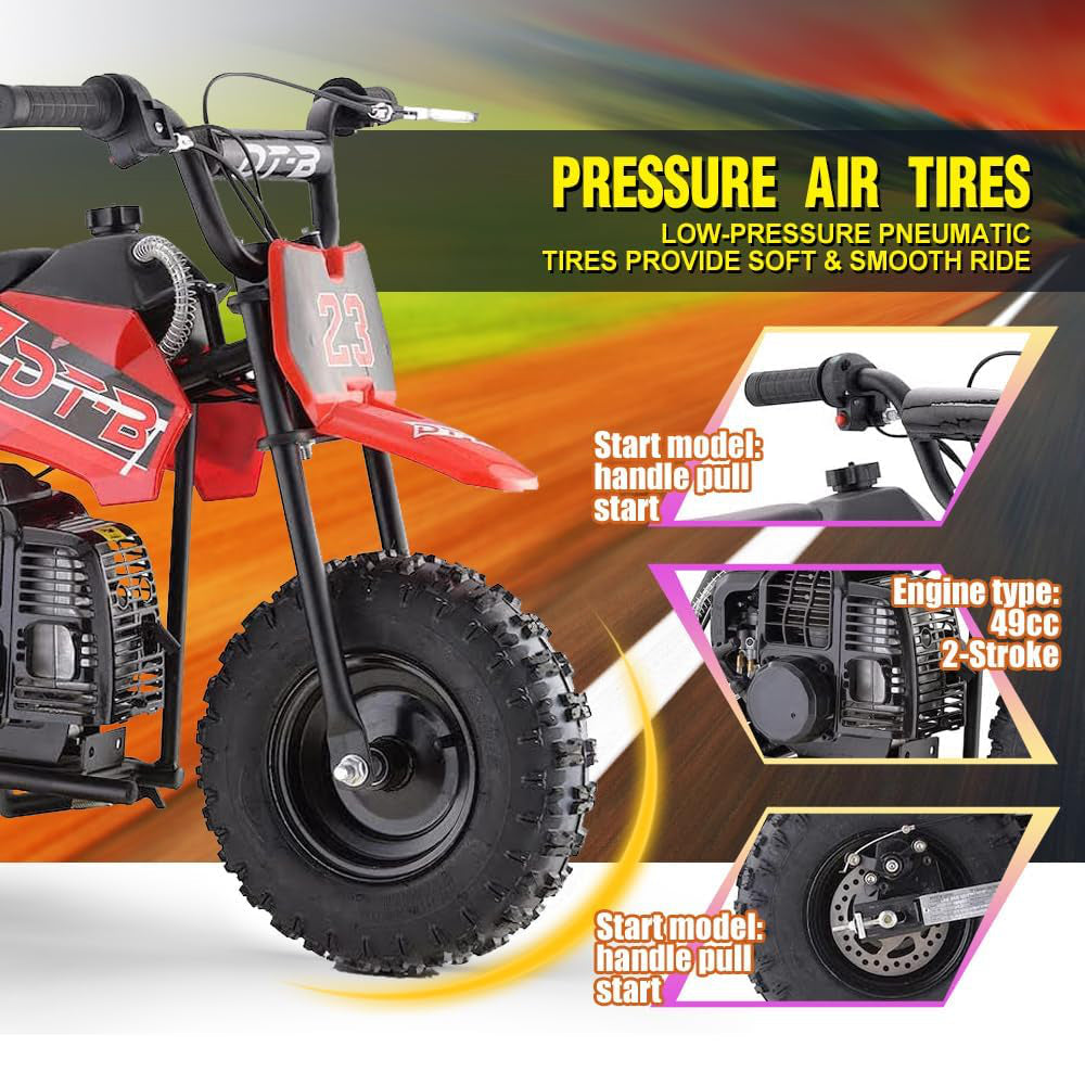 HOVERHEART Mini Kid Dirt Bike, Motorcycle Dimensions 38''L x 22''W x 26''H, 50 CC 2-Stroke Dirt Bike With Off-Road Tire, W/ EPA Approved Gas Powered Engine for Kids over Age 8 (Model: DB02)