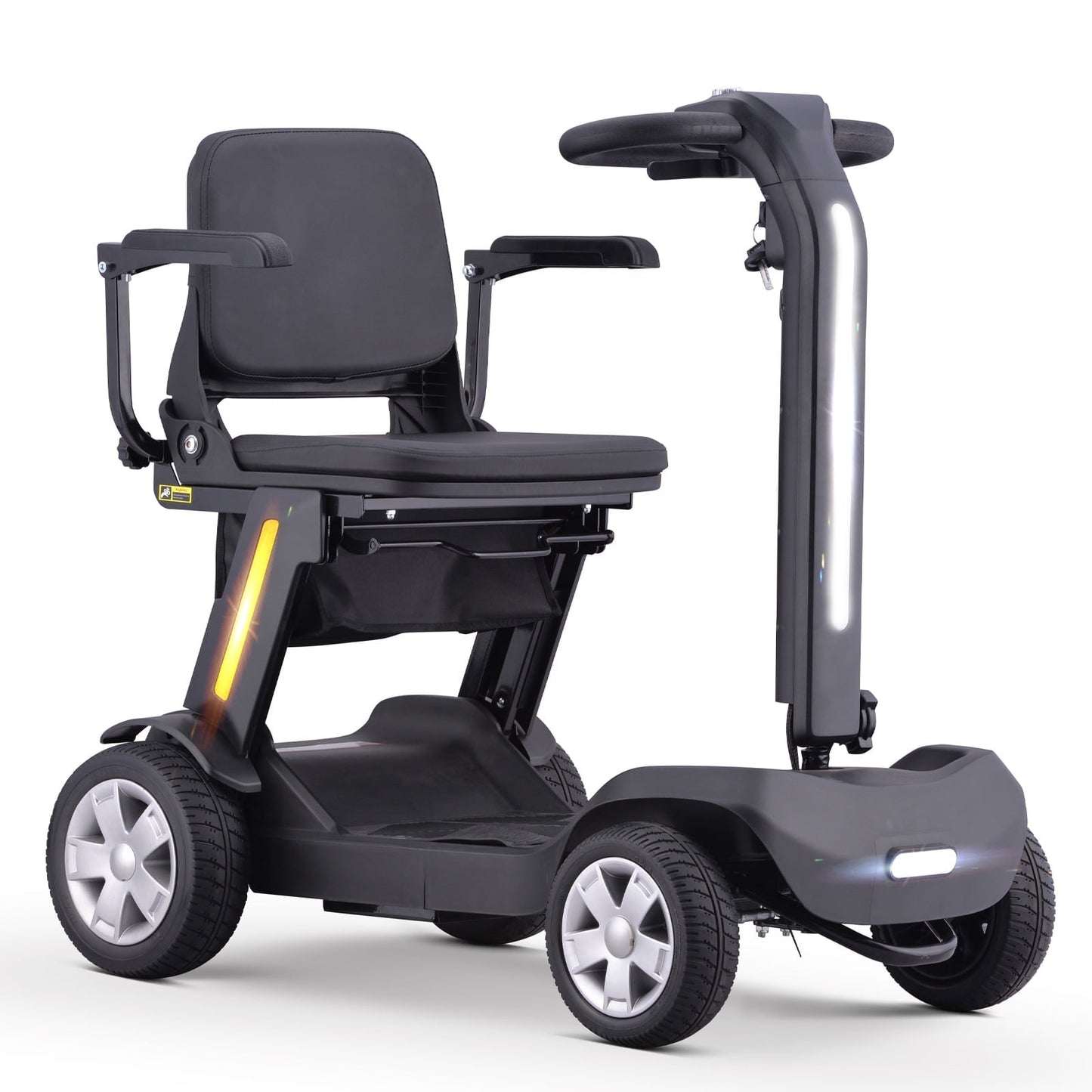 SKRT Foldable Mobility Scooter for Adults & Senior, 4 Wheels Powered Device for Travel, Lightweight and Portable, with LED Strip Light, Storage Bag, Charger Included, No Assemble required