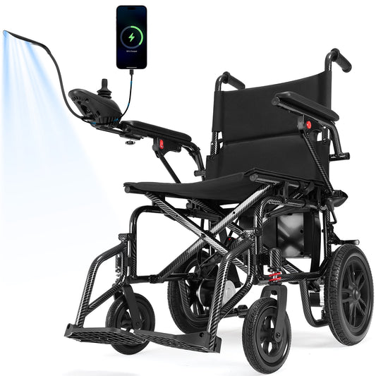 All Terrain Electric Wheelchair,24km Range(286lbs Max)Lightweight Portable Electric Wheelchair for Adults,Sunderwell Motorized Wheelchair with 360°Joystick,Black