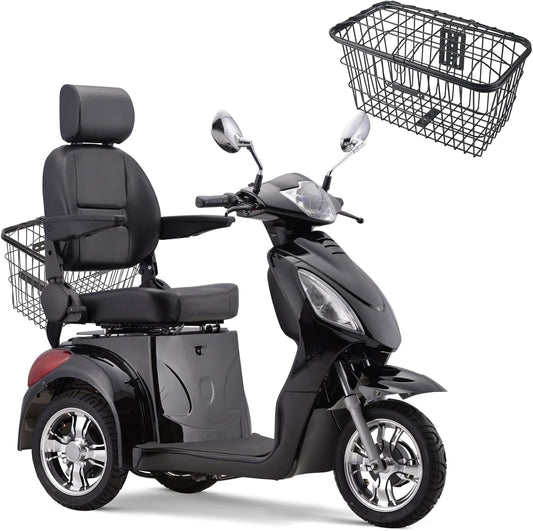 Super Large Electric 3 Wheel Mobility Scooters, Heavy Duty 800W Wheelchair Device, 500 LBS Capacity for Seniors & Adults, Speed Adjust, Remote Key, Receive Ready to Ride.（Black）