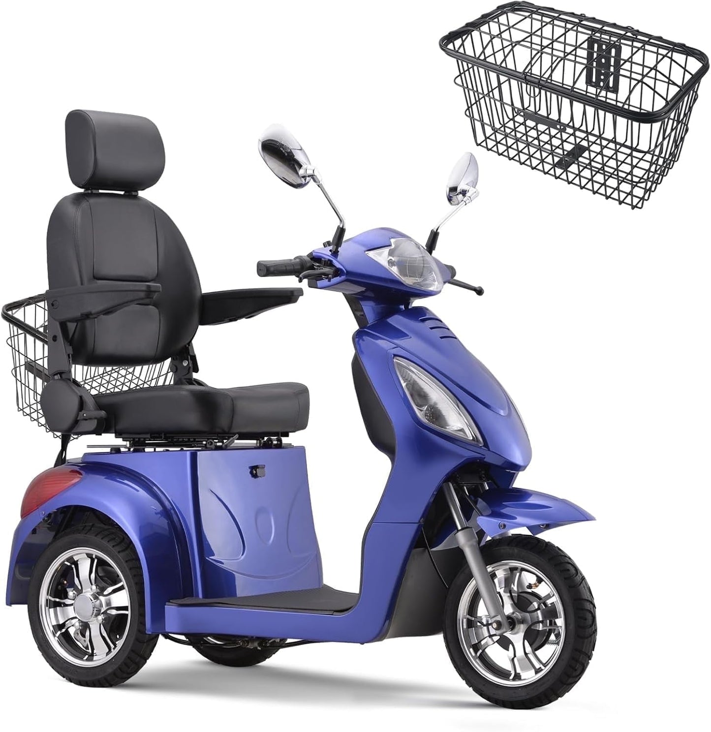 Super Large Electric 3 Wheel Mobility Scooters, Heavy Duty 800W Wheelchair Device, 500 LBS Capacity for Seniors & Adults, Speed Adjust, Remote Key, Receive Ready to Ride.（Blue）