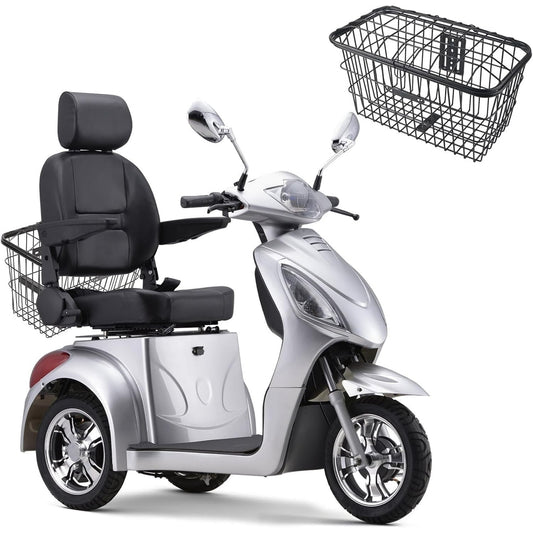 Super Large Electric 3 Wheel Mobility Scooters, Heavy Duty 800W Wheelchair Device, 500 LBS Capacity for Seniors & Adults, Speed Adjust, Remote Key, Receive Ready to Ride.（Sliver）