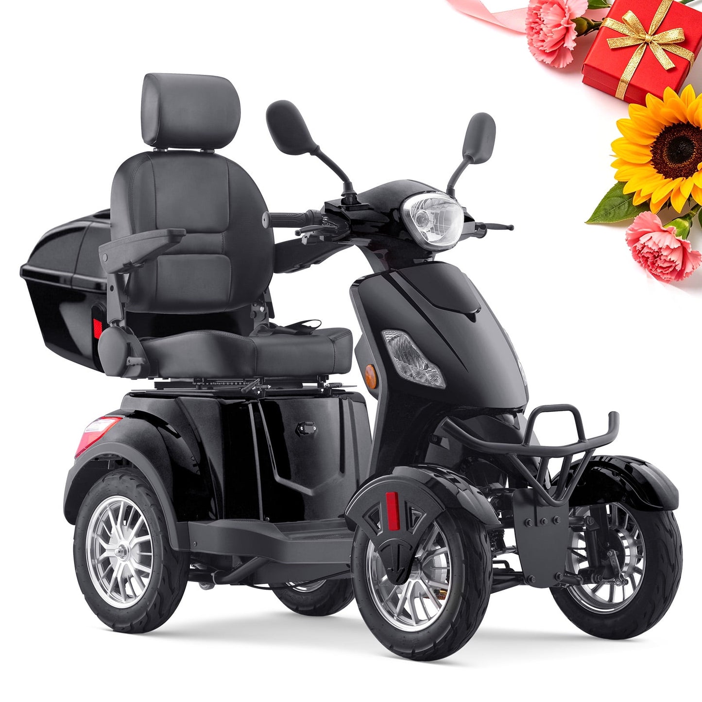 Super Large Electric 4 Wheel Mobility Scooters, Heavy Duty 800W Wheelchair Device, 500 LBS Capacity for Seniors & Adults, Speed Adjust, Remote Key, Receive Ready to Ride.（Black）