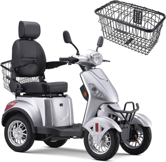 Super Large Electric 4 Wheel Mobility Scooters, Heavy Duty 800W Wheelchair Device, 500 LBS Capacity for Seniors & Adults, Speed Adjust, Remote Key, Receive Ready to Ride.（Sliver）