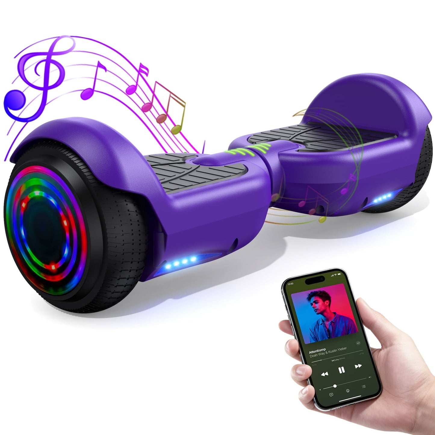 Tcdjtc Hoverboard with Bluetooth and Led Lights, Balance Board for Kids, Kids Outdoor Toys with 9 Mph Max Speed, All Terrain Hoverboard with UL 2272 Safety Standard