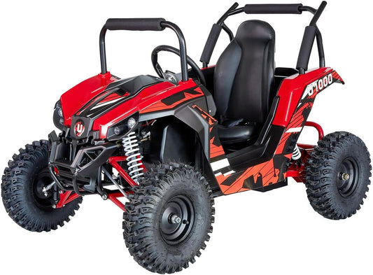 Aoemoe UTV Ride on Car (Large),Shock Absorber, 48V Electric Vehicles with Disk Brake, Gear Switch, Steel Frame, Off-Road Tire, Flexible Seat Belt and Seat, Three-Speed Parental Limit-Lock Function (Red)