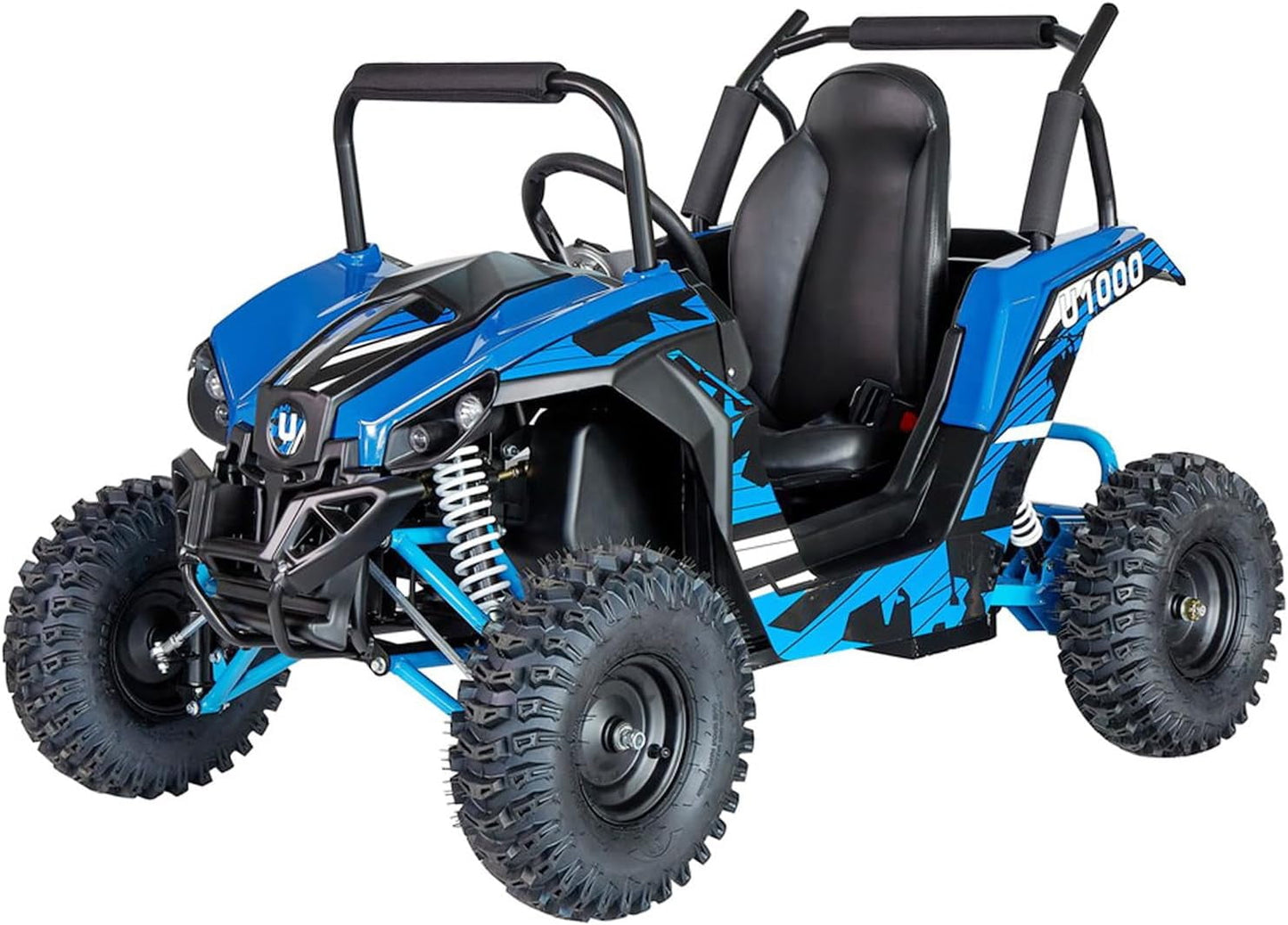 Aoemoe UTV Ride on Car (Large),Shock Absorber, 48V Electric Vehicles with Disk Brake, Gear Switch, Steel Frame, Off-Road Tire, Flexible Seat Belt and Seat, Three-Speed Parental Limit-Lock Function (Blue)