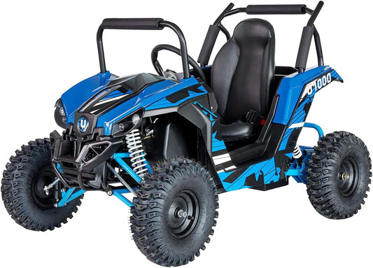 Aoemoe UTV Ride on Car (Large),Shock Absorber, 48V Electric Vehicles with Disk Brake, Gear Switch, Steel Frame, Off-Road Tire, Flexible Seat Belt and Seat, Three-Speed Parental Limit-Lock Function (Blue)