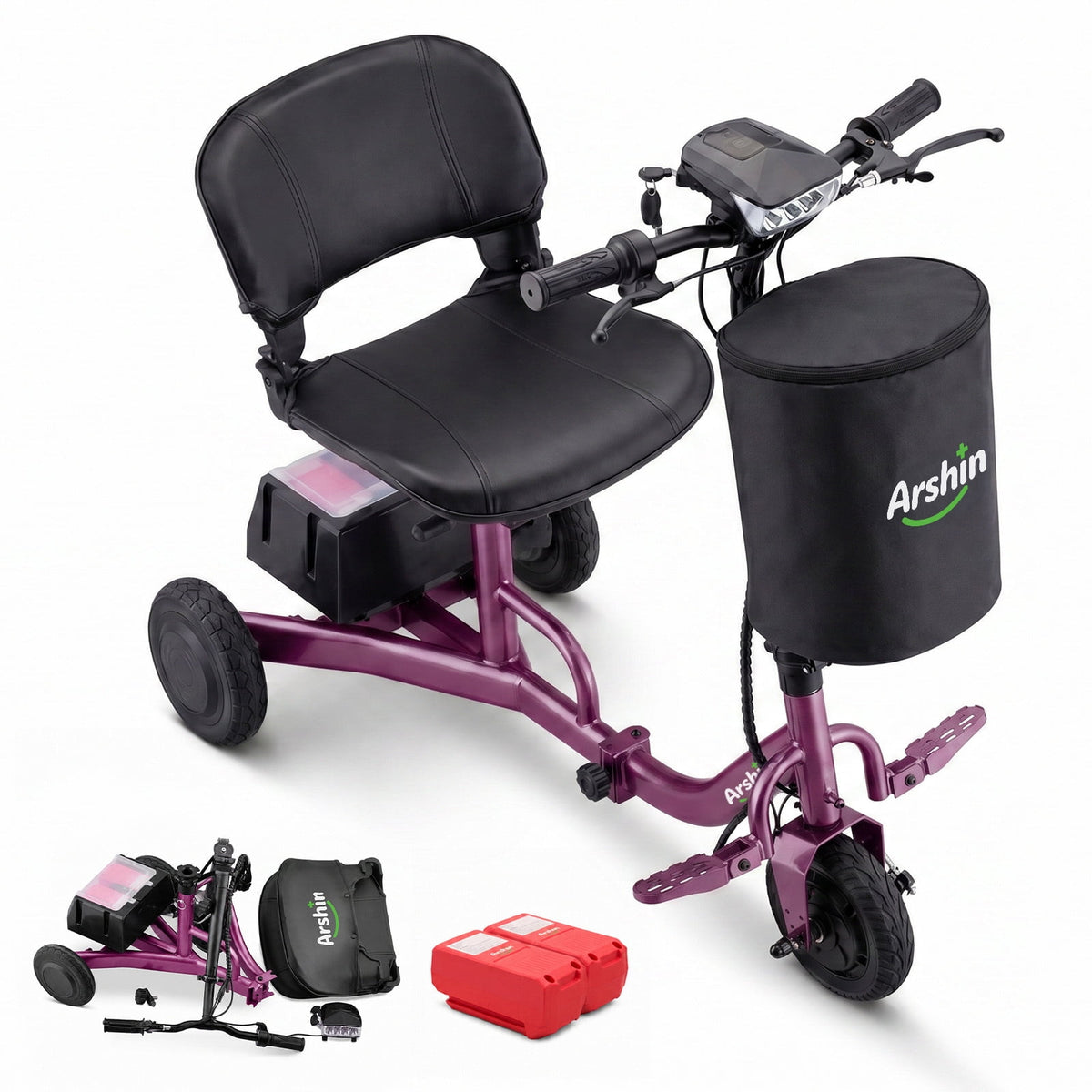 Ostrina Ultra-Lightweight Foldable Mobility Scooters for Seniors & Adults,All Terrain Mobility Scooter with 300lbs,Electric Wheelchair Strong Device for Travel,2 Batteries,Variable Speed(Purple)