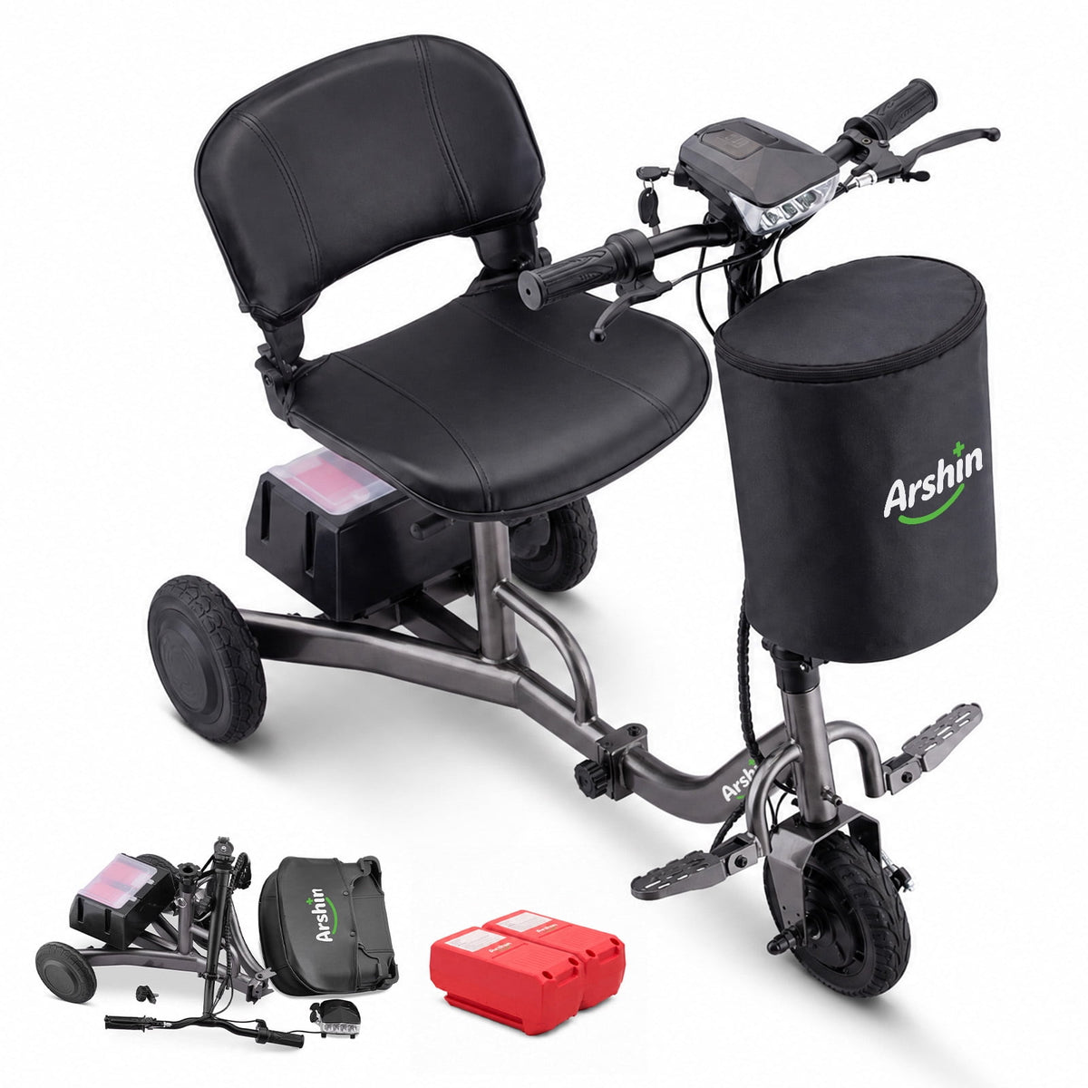 Ostrina Ultra-Lightweight Foldable Mobility Scooters for Seniors & Adults,All Terrain Mobility Scooter with 300lbs,Electric Wheelchair Strong Device for Travel,2 Batteries,Variable Speed(Gunmetal)