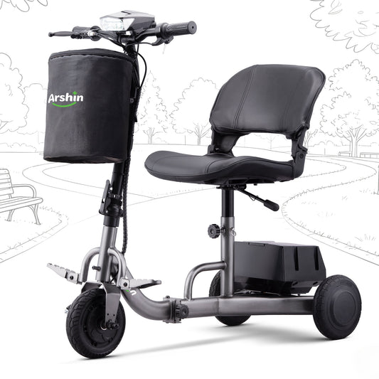 Ultra-Lightweight Foldable Mobility Scooters for Seniors & Adults,All Terrain Mobility Scooter with 300lbs,Sunderwell Electric Wheelchair Strong Device for Travel,2 Batteries,Variable Speed(Gunmetal)