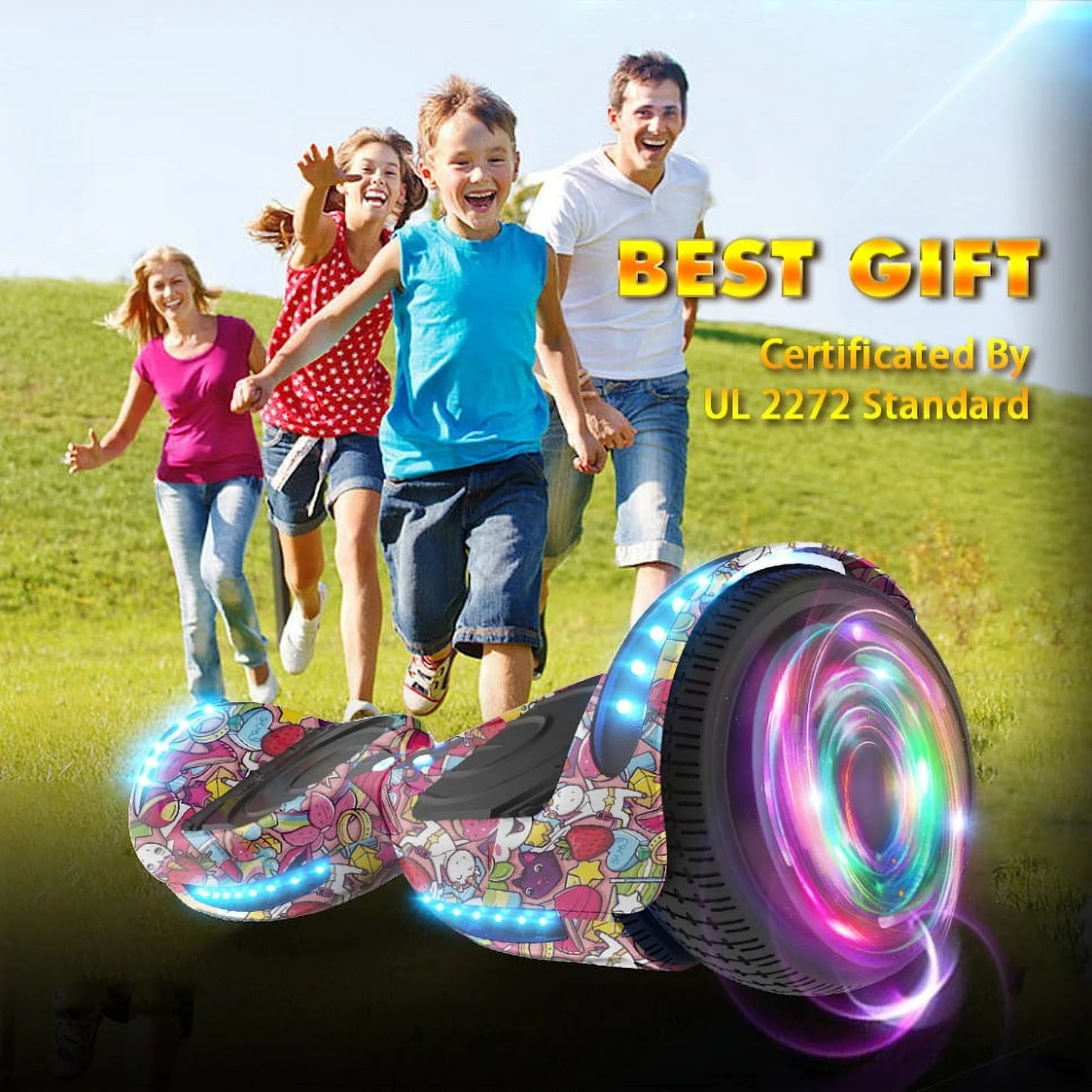 MOSTA All Terrain Self-Balance Scoote ,Electric Scooter Board for Kids & Adults with Bluetooth and Led Lights,6.5 inch,165 lbs capacity Perfect Gift