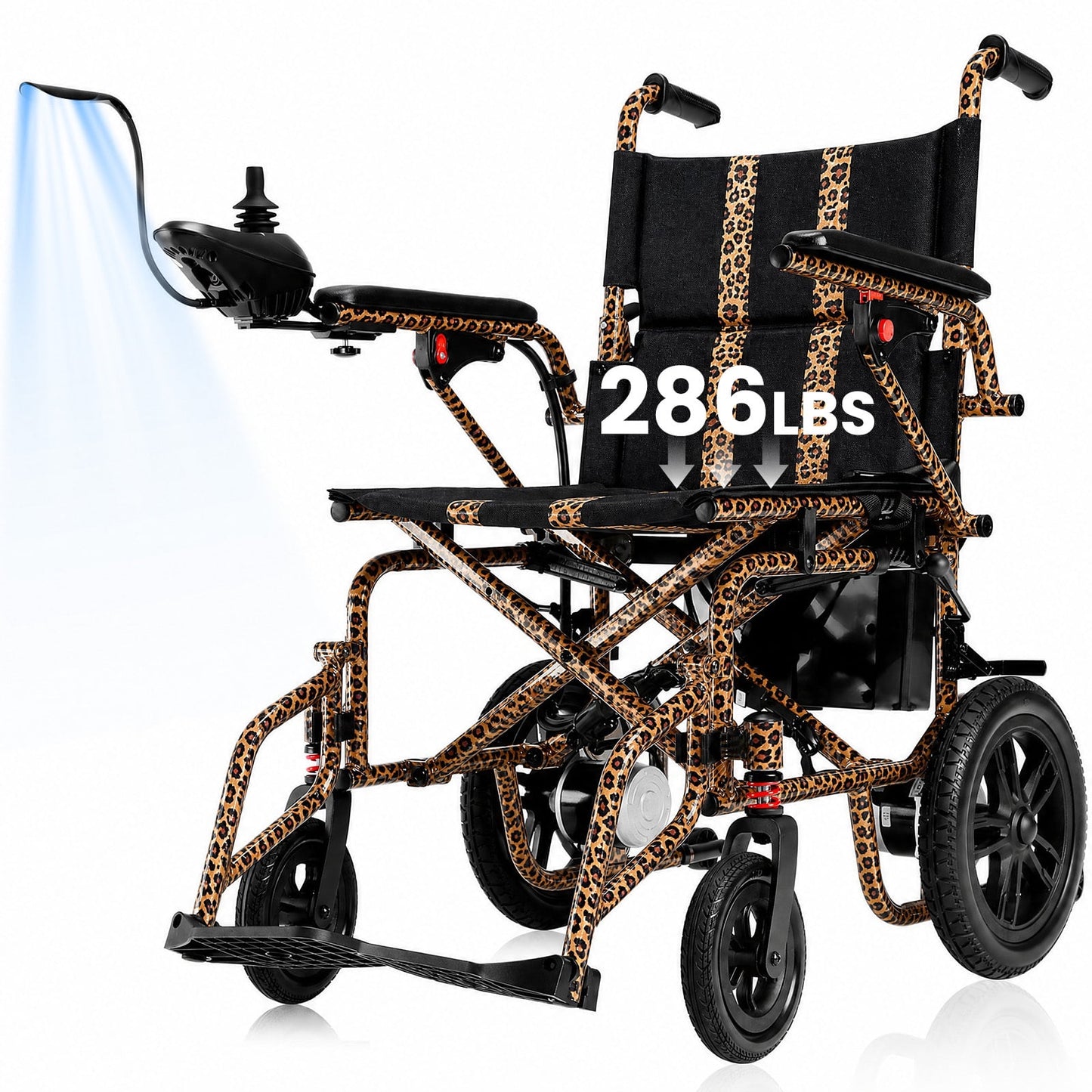 Upgrade 20+ Miles Range Electric Wheelchairs for Adults,Arshin Electric Wheelchair Lightweight Foldable with 360°Joystick,All Terrain Dual Motors Silent,USB Port,286+ lbs Capacity(Leopard Brown)