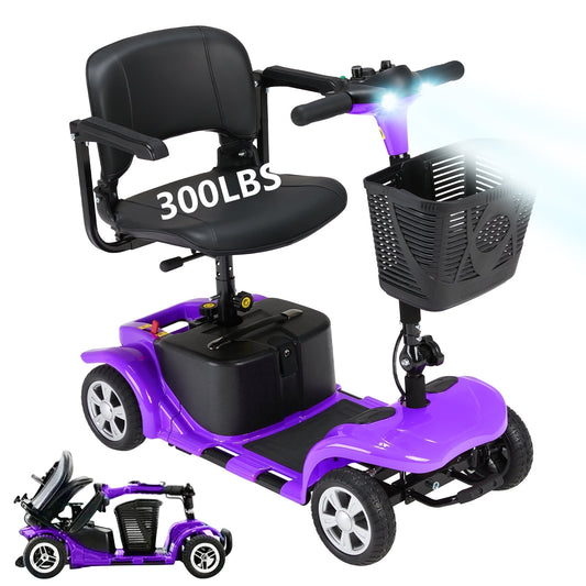 Upgrade 4 Wheels Mobility Scooters for Seniors & Adult,Foldable Electric Wheelchair for Adult,All Terrain Motorized Scooters with 300 LBS,Long Travel Range,Basket,Rotating Seat,Purple