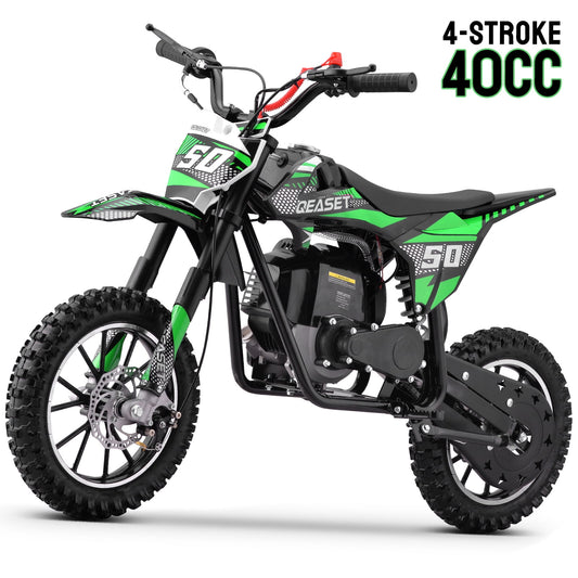 Upgrade Gas Dirt Bike,40cc 4-Stroke Gas Powered Kids Off Road Motorcycle with Off-Road Tire,Suspensions,Disc Brakes,Max Load 165Lbs,Up to 25Mph(Green)