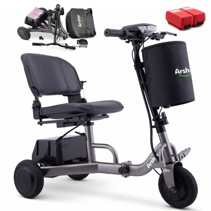 Ostrina Upgrade Mobility Scooter Lightweight Foldable,All Terrain Mobility Scooters for Seniors & Adults,300lbs Electric Wheelchair Strong Device for Travel,2 Batteries,Variable Speed(Gunmetal)