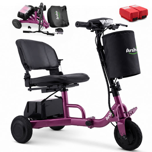 Upgrade Mobility Scooter Lightweight Foldable,All Terrain Mobility Scooters for Seniors & Adults,300lbs Electric Wheelchair Strong Device for Travel,2 Batteries,Variable Speed(Purple)