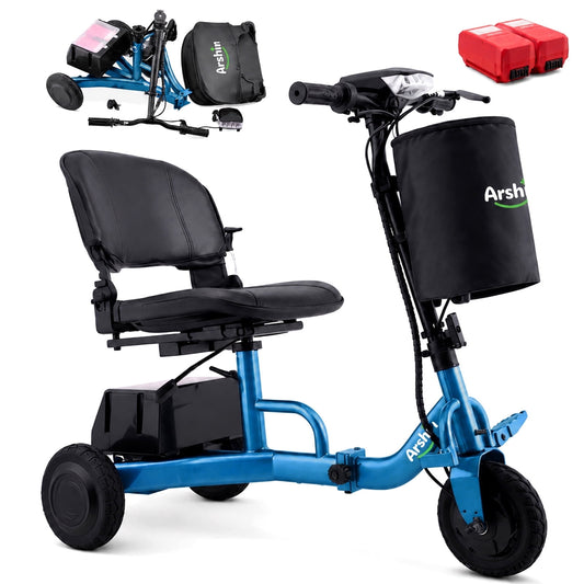 Upgrade Mobility Scooter Lightweight Foldable,All Terrain Mobility Scooters for Seniors & Adults,Arshin 300lbs Electric Wheelchair Strong Device for Travel,2 Batteries,Variable Speed