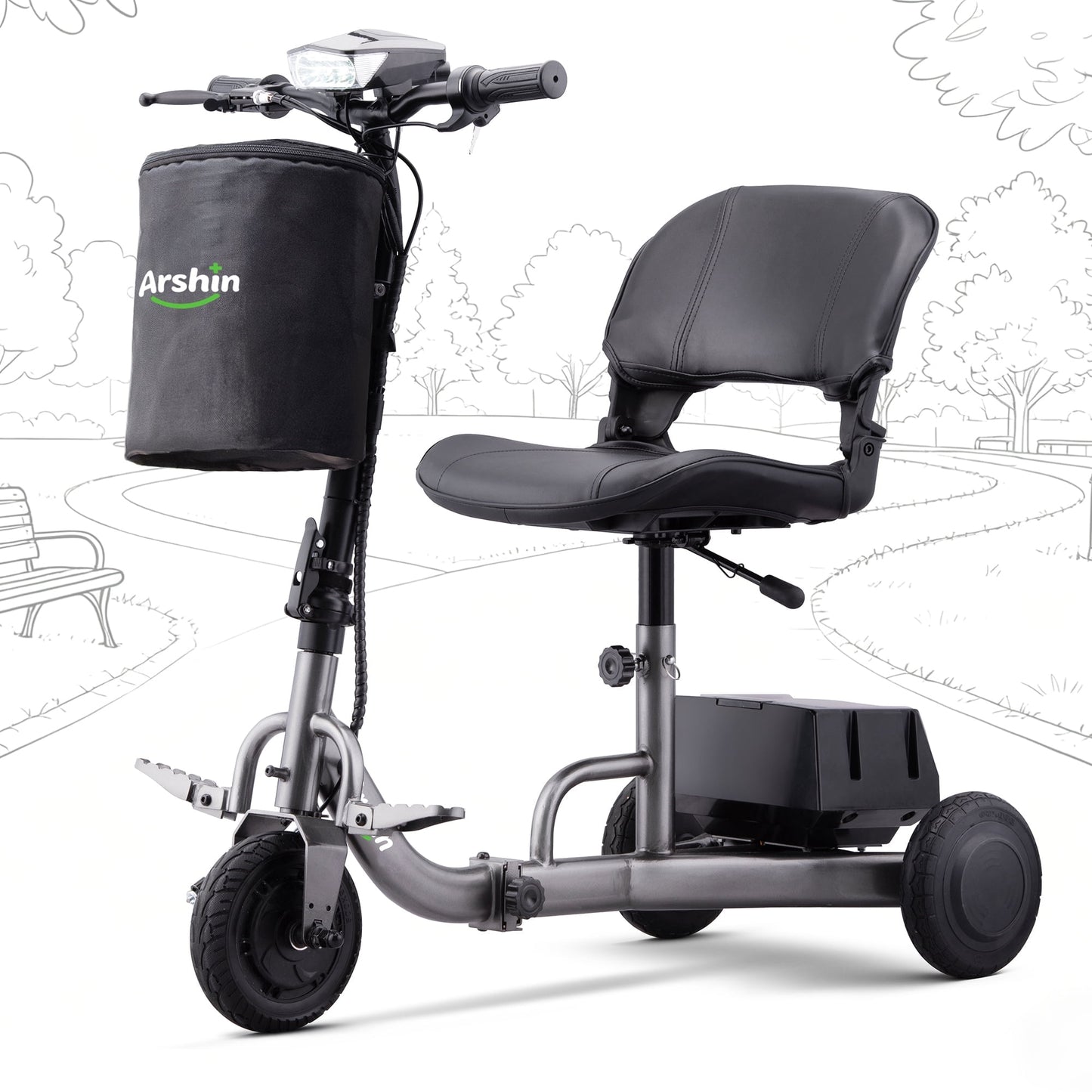 Upgrade Mobility Scooter Lightweight Foldable,All Terrain Mobility Scooters for Seniors & Adults,Arshin 300lbs Mobility Aids for Elderly,2 Batteries,Variable Speed(Gunmetal)