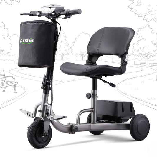 Upgrade Mobility Scooter Lightweight Foldable,All Terrain Mobility Scooters for Seniors & Adults,Arshin 300lbs Mobility Aids for Elderly,2 Batteries,Variable Speed(Gunmetal)