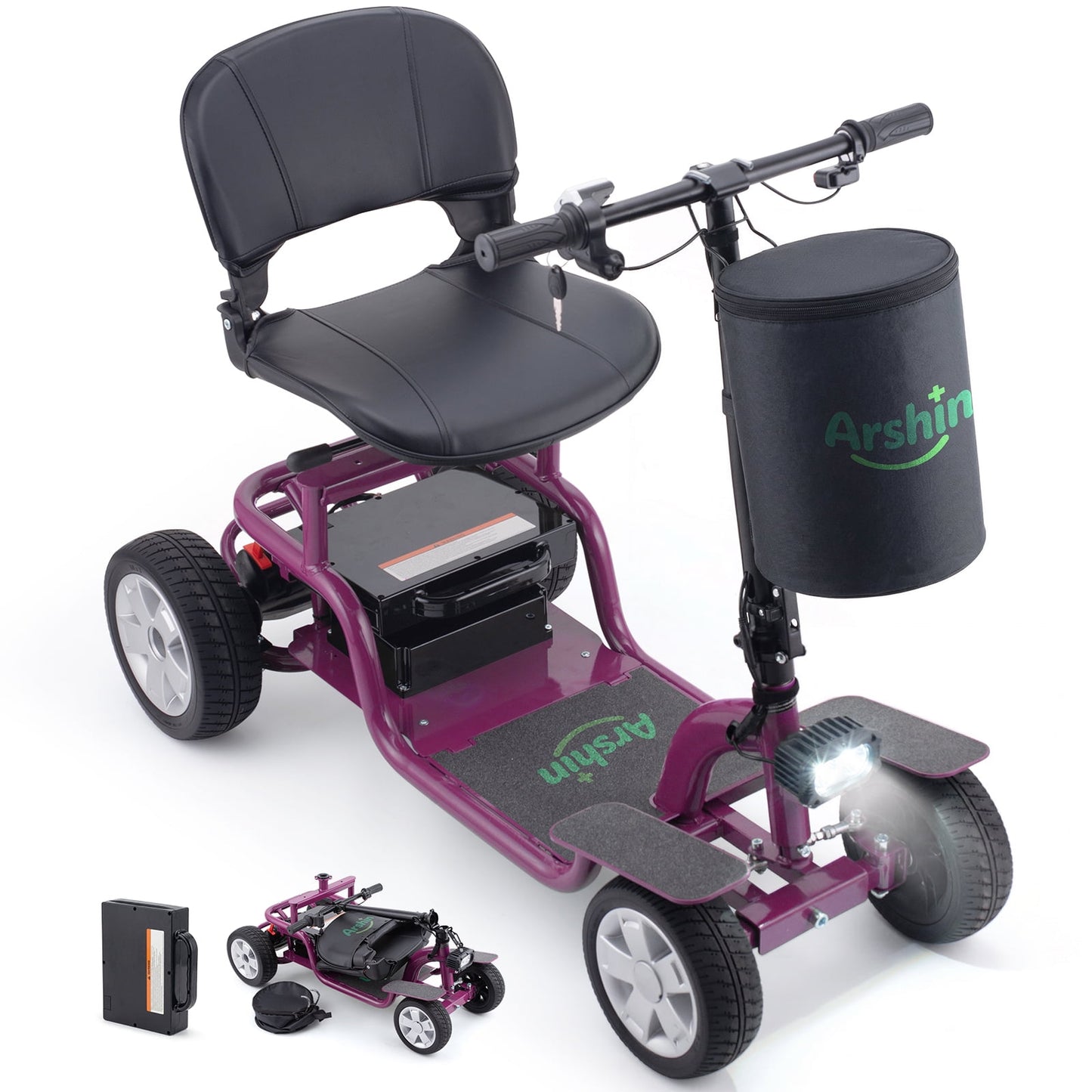 Arshin Mobility Scooter for Seniors & Adults,24V 250W Lightweight Foldable,300 lbs Capacity,Adjustable Speed(Purple)