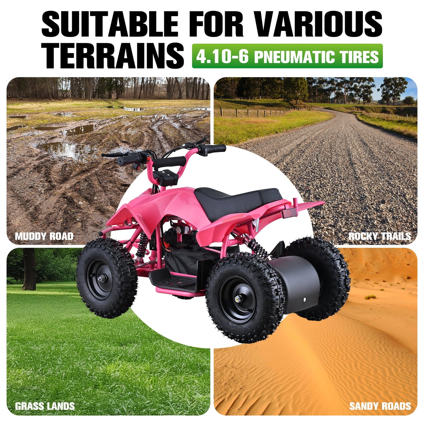 QEASET 36V 500W Ride-On Buggy Off-Roader, Parent Speed Key 10-15 mph, 15-Mile Range, Pink