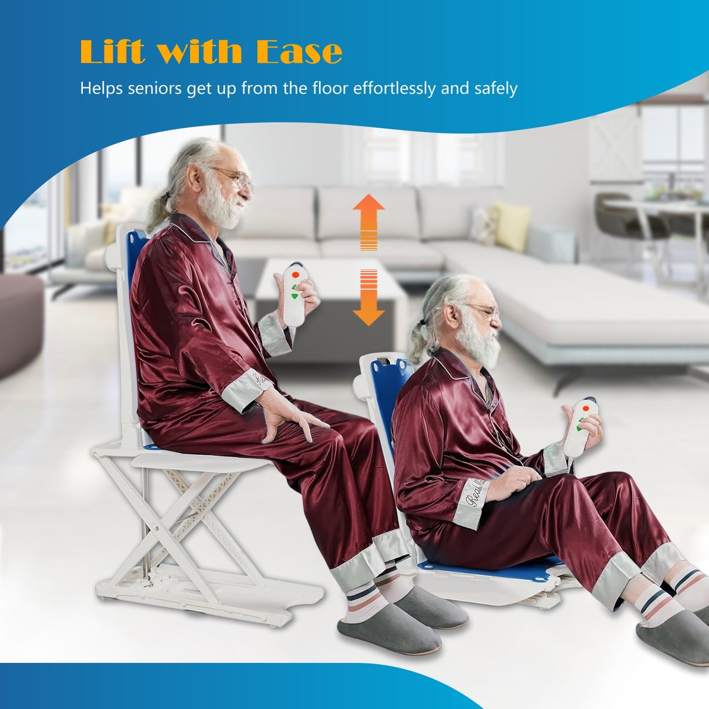 Electric Chair Lift for Senior, Remote Control Floor Lift with Padded Backseat, Bathtub Lift for Elderly, Net Weight 24 LBS, Support Max 308 LBS, Safety and Waterproof Design, Include Charger