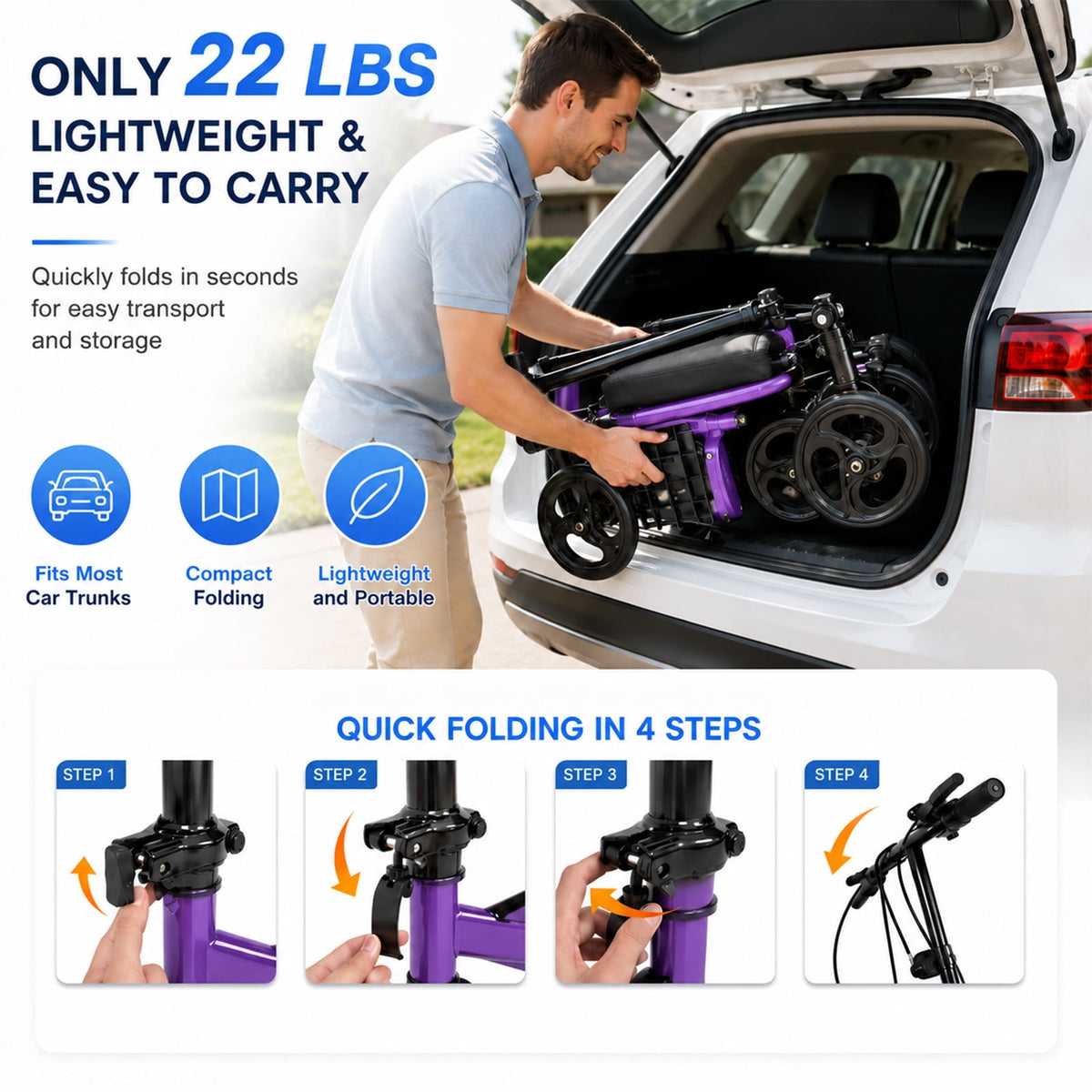 Ostrina Knee Scooter,All Terrain Foldable Knee Scooter Walker,Disc Brake Knee Walker for Foot Injuries,Compact Crutches Alternative