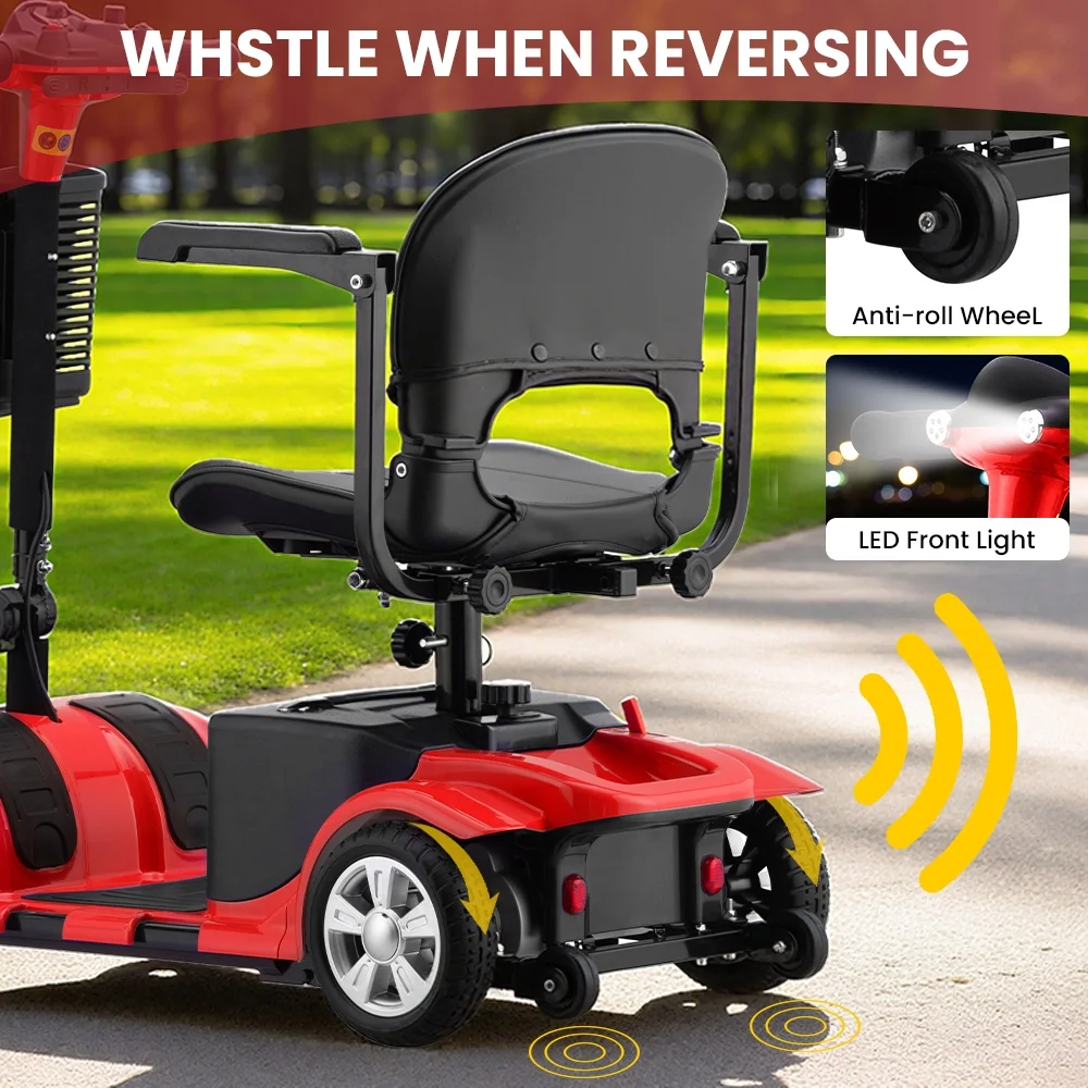 4 Wheel Mobility Scooter for Seniors, Foldable Powered Mobile Wheelchair for Adult 300lbs, Red